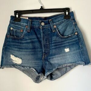 Levi’s Premium Denim Big E 501 Button Fly Cutoff Medium Wash Shorts Size 25